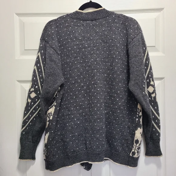 Carroll Reed Gray Cream Snowflake Cardigan‎ Wool Lambswool Angora M Vintage - Picture 10 of 12
